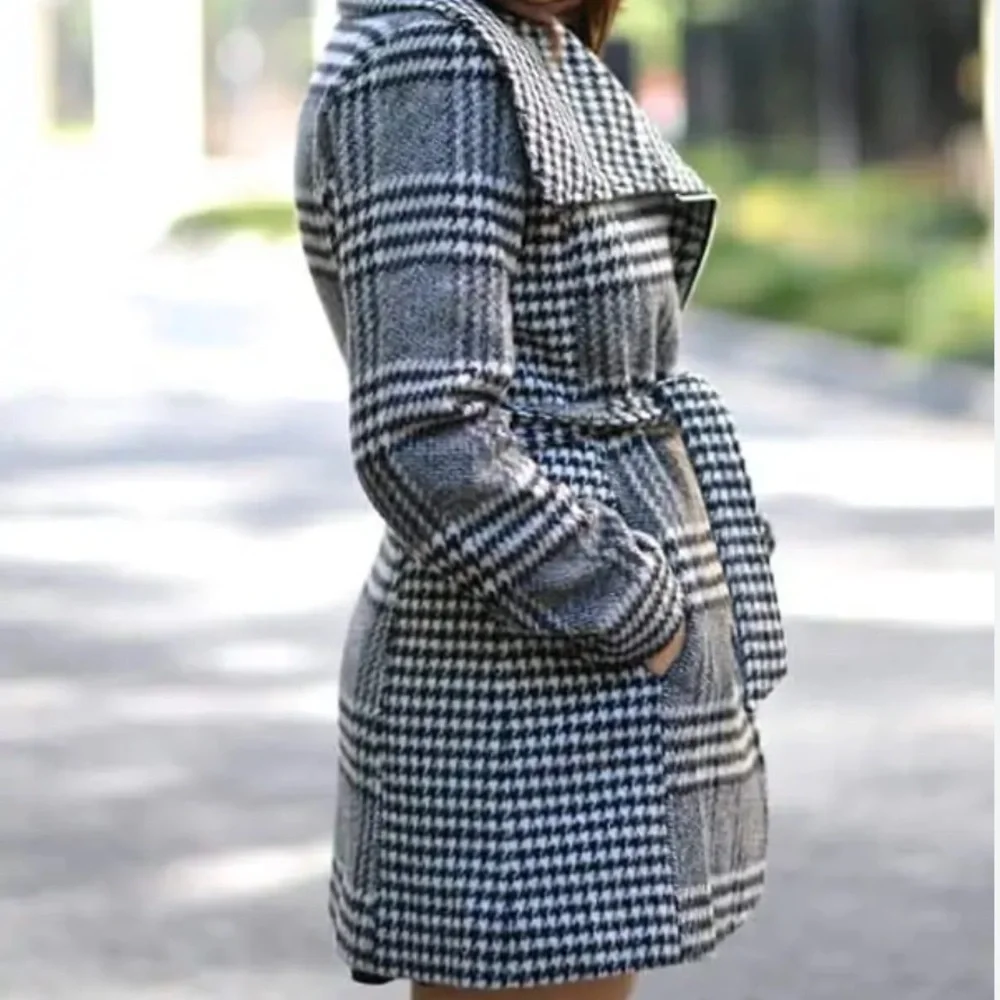 JESSICA SIMPSON Checker Plaid Wool Wrap Zipper Coat - Picture 5 of 16